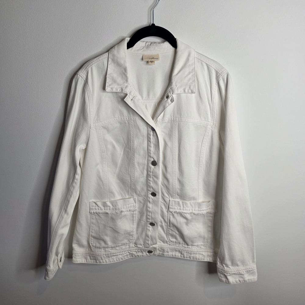 J. Jill Denim Jacket Womens Medium White Frayed Trim Cotton Jean Jacket